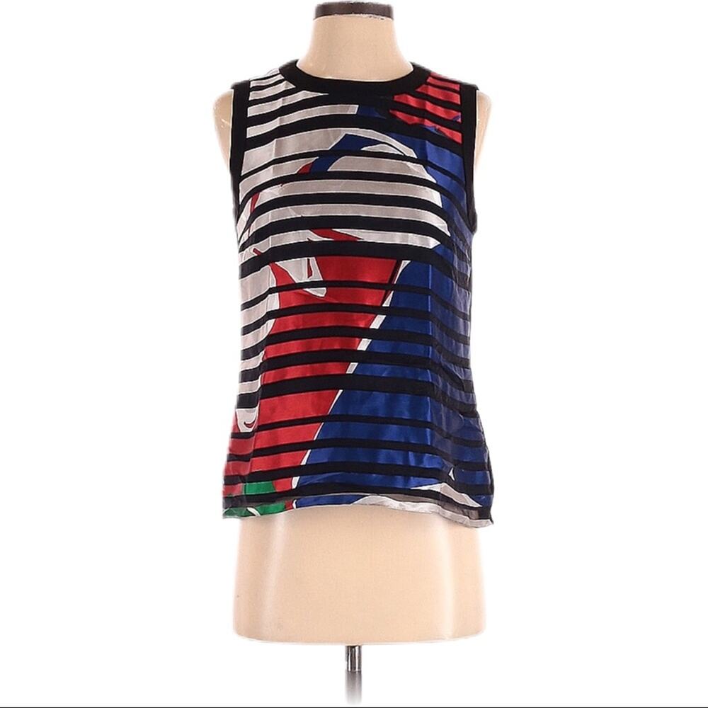 Boss by Hugo Boss Sleeveless Striped Colorblock Inyna Silk Blend Tank Top Size 4